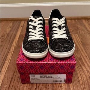 Tory Burch Black and White Spotted Calf Hair and Leather Sneakers